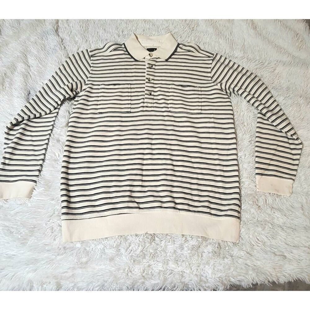 Weekendz off Men's long sleeve henley cream with pockets pullover sweater L